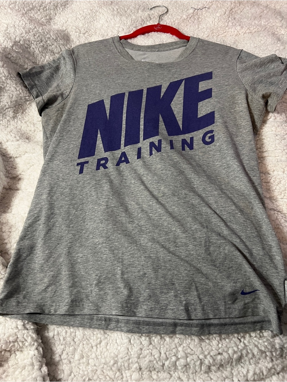 Nike Womens size L Gray Training T-Shirt with Purple logo